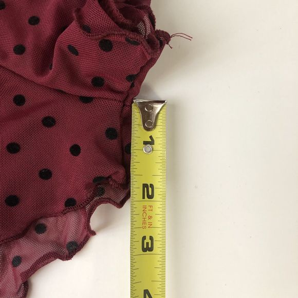 ASOS DESIGN flocked Burgundy Black Polka Dot ruched sleeve romper Size 8 - Picture 11 of 13